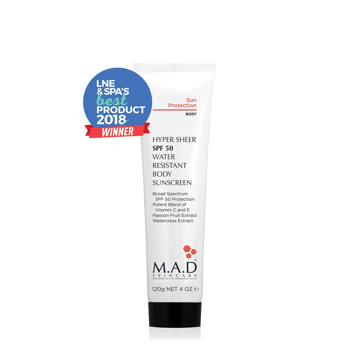 M.A.D. HYPER SHEER SPF 50 WATER RESISTANT BODY LOTION 120 ML